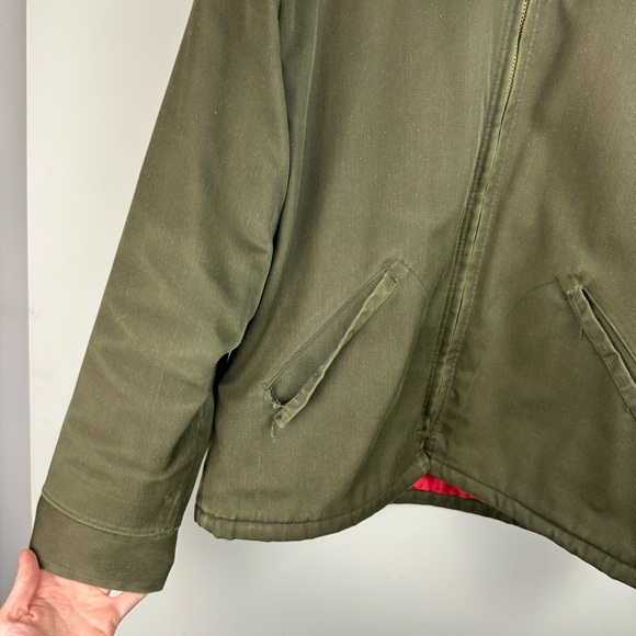 Vintage Wrangler Mens Olive Army Green Quilted Work Jacket Sz 42 Distressed - Picture 8 of 16